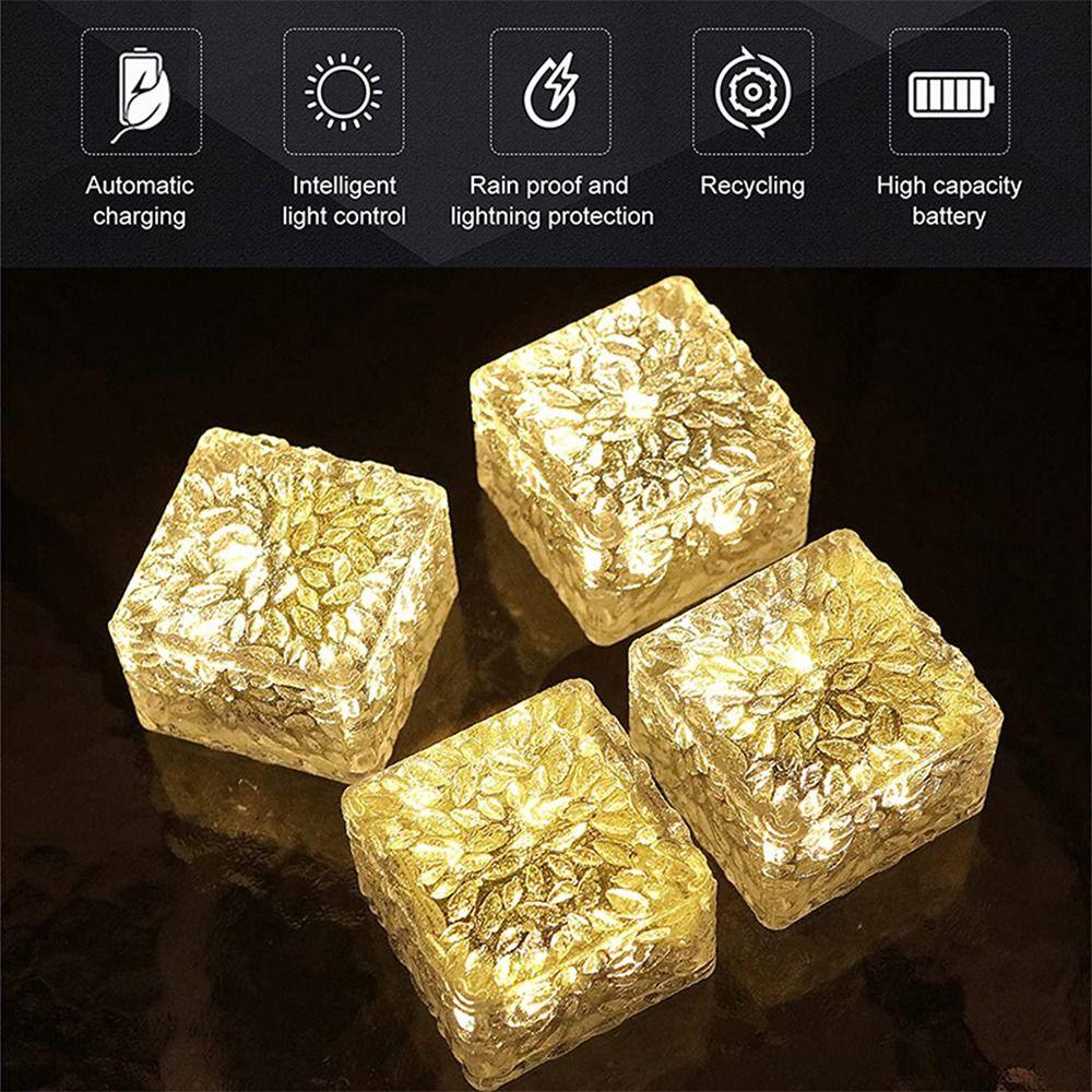 White/Warm White Light Ice Cube Brick Lights Solar Pathway Landscape Lamp  Outdoor