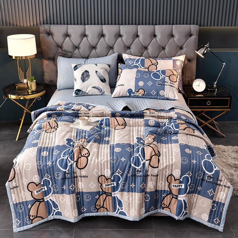 Simple Modern Air Condition Thin Blanket Summer Quilt Cotton Fluffy Plaid Blanket on The Bed Comfortable Comforter