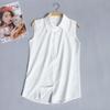 Women's Korean Style Summer Sleeveless Chiffon Vest Top with Lapel - White