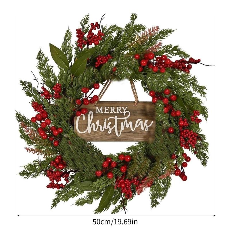 Pine Needle and Berries Door Wreath For Christmas New Year Indoor Outdoor Decorations Easy To Hanging Window Accessory