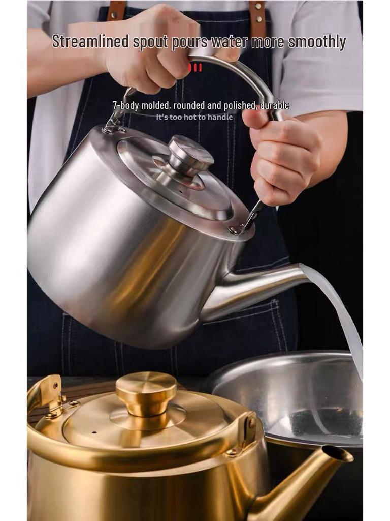 Golden 304 Stainless Steel Soup Pot and Tea Kettle for Hot Pot Restaurants, Large Capacity Commercial Use.