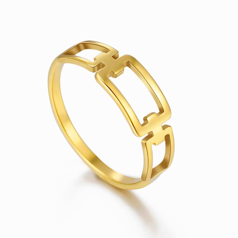 Simple Rectangle Chain Women's Ring Kpop Stainless Steel Rose Gold Finger Rings Jewelry Gift