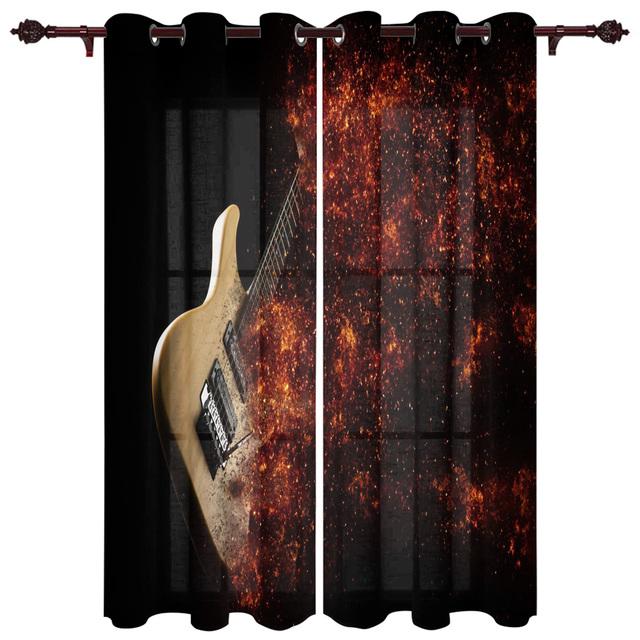 Gitara elektryczna Woda Ogień Zasłony Okna do Salonu Sypialnia Luksusowe Wystrój Domu Zasłony Valance do Kuchni
