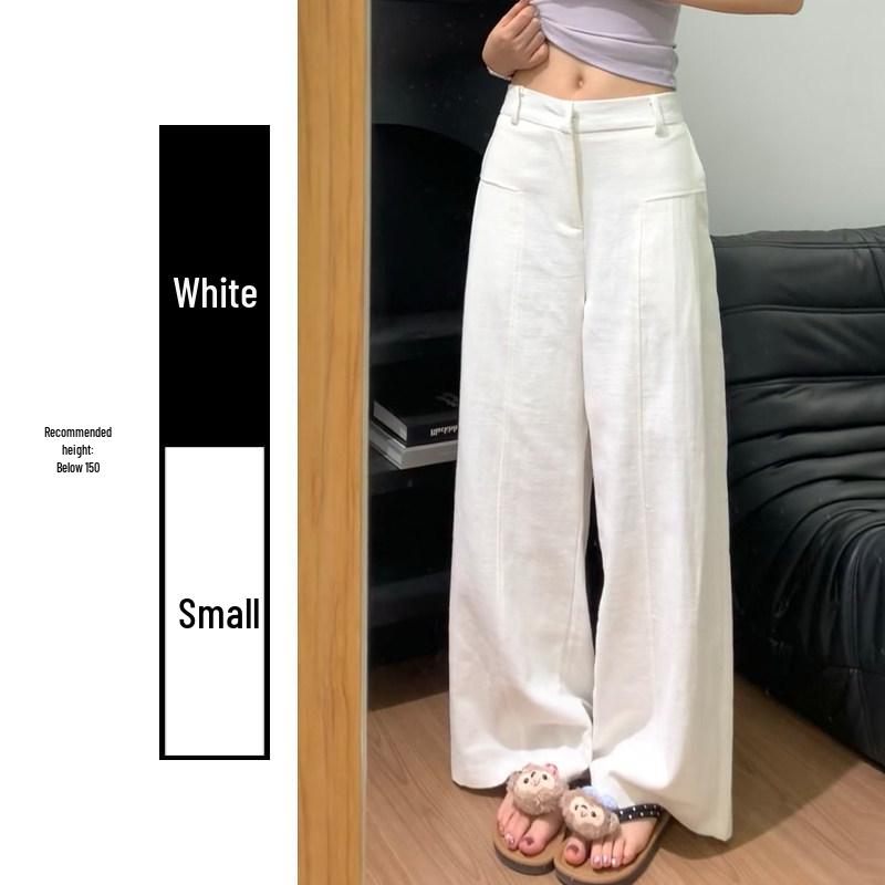 Women's High-Waisted Dark Blue Cotton Linen Wide-Leg Pants