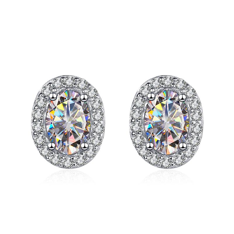 Bague Ringen Oval Cut Moissanite Diamond Stud Earring 100% 925 Silver Promise Wedding Platinum Plated Jewelry For Women Bridal