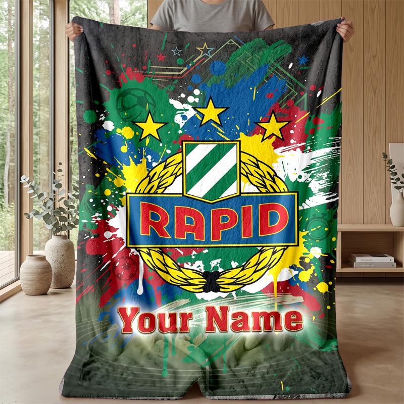 Custom Text Flannel Throw Blanket, Lightweight Cozy Bed Sofa BlanketRapid Wien FC