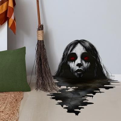 1 Set Halloween Female Ghost Sticker Waterproof PVC Self-adhesive Creepy Home Bedroom Living Room Wall Floor Decoration 3D Effect Lady Ghost Decal