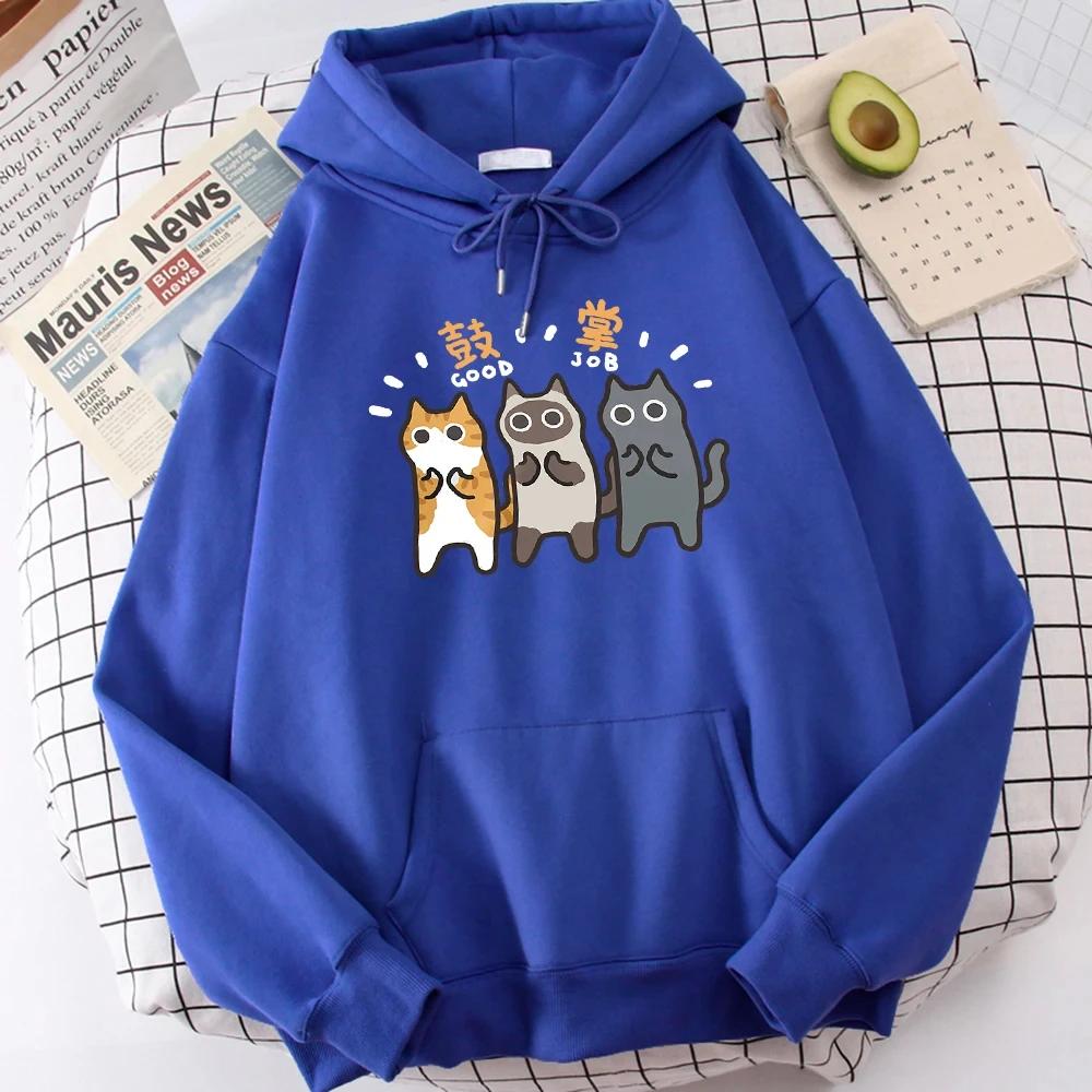 Three Cats Are Applauding And Cheering Women's  Wei Clothing Comfort Vigor Hoody Leisure Sports Sweatshirt Youth Versatile Clothes