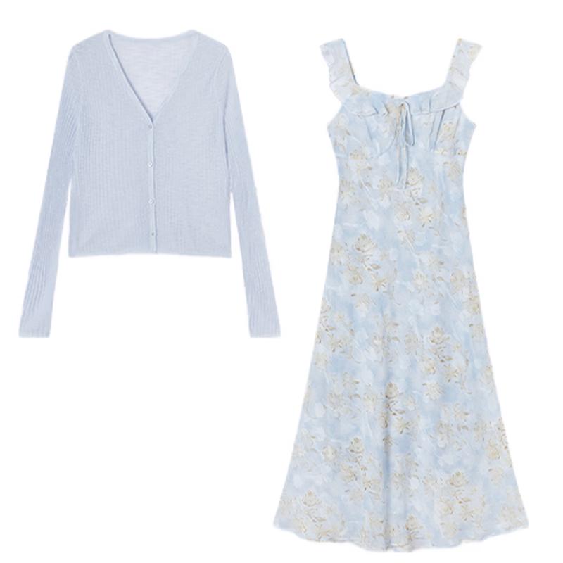 Women s French Style Strappy Dress & Cardigan Set M