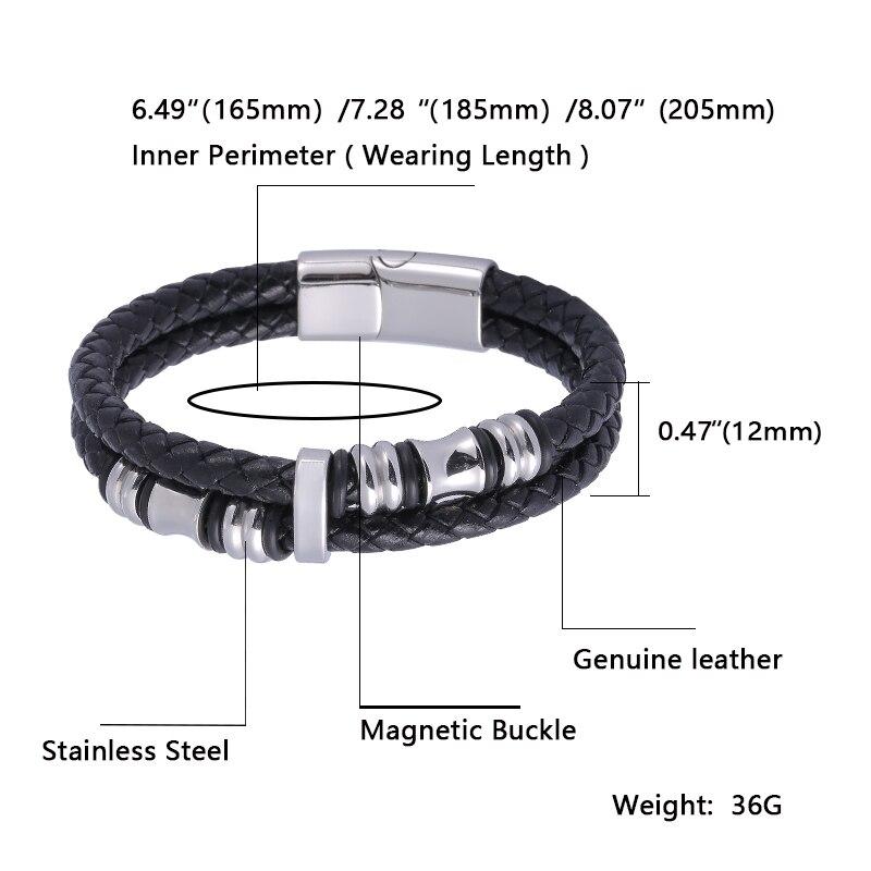 Punk Edelstahl Metallverschluss Herrenschmuck Zweilagiges Echtes Lederarmband Schwarze Anhänger HipHop Armband