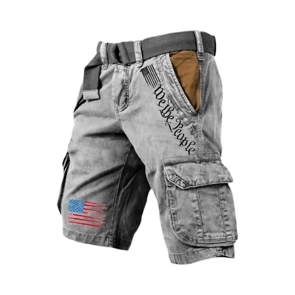 Men's Casual Sport Multi-pocket Work Pants  Men's Fashionable Flag-letter Printed Pants