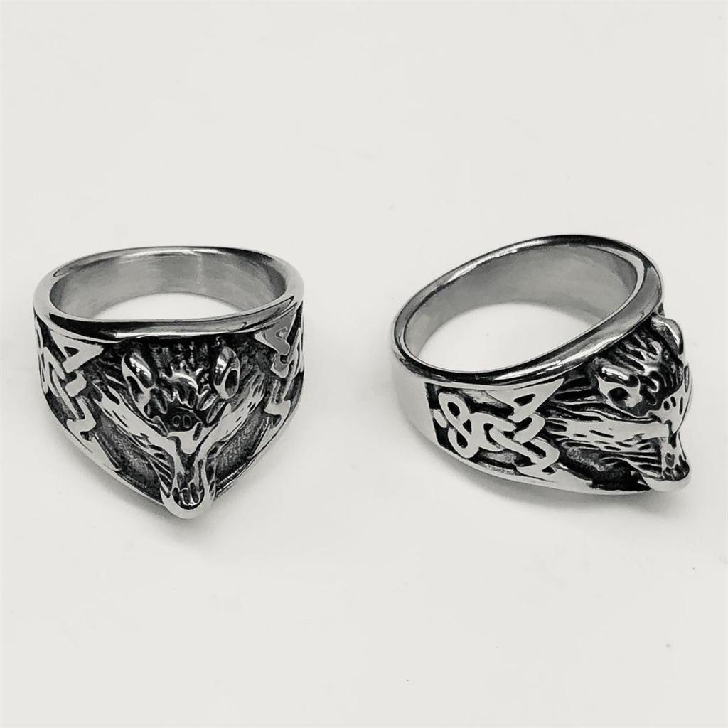 Nordic Celtic Wolf Stainless Steel Men's Open Ring Band