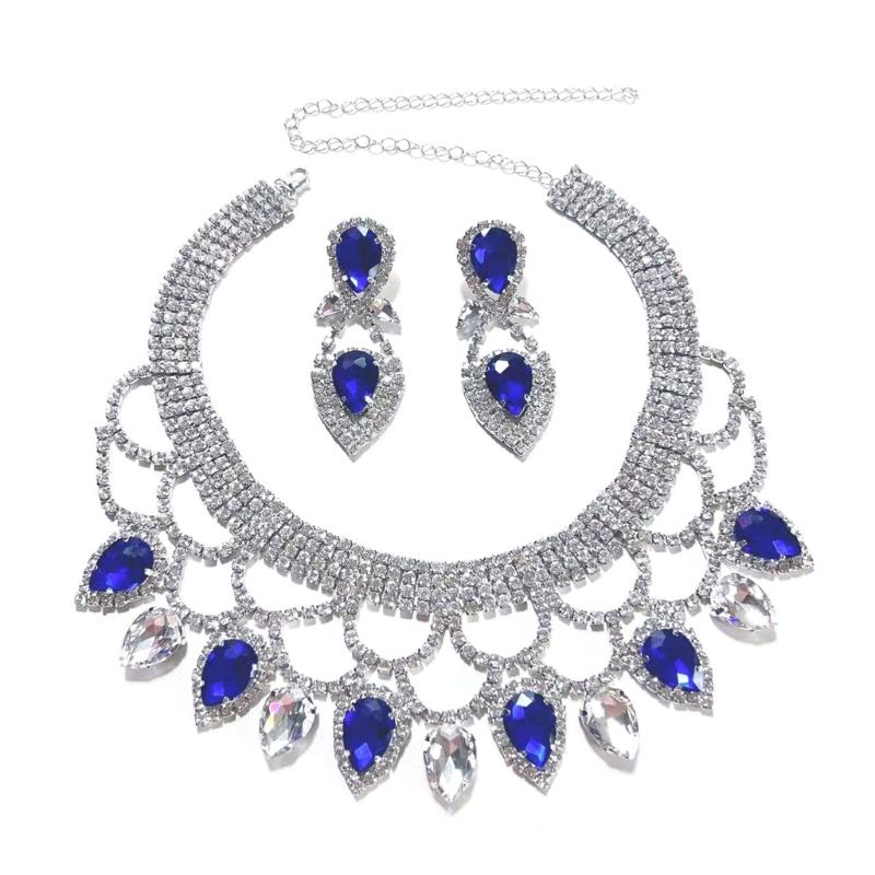 Exquisite Handmade Rhinestones Necklace and Earring Set Colorful Crystals Jewelry Set Suitable for Weddings and Parties