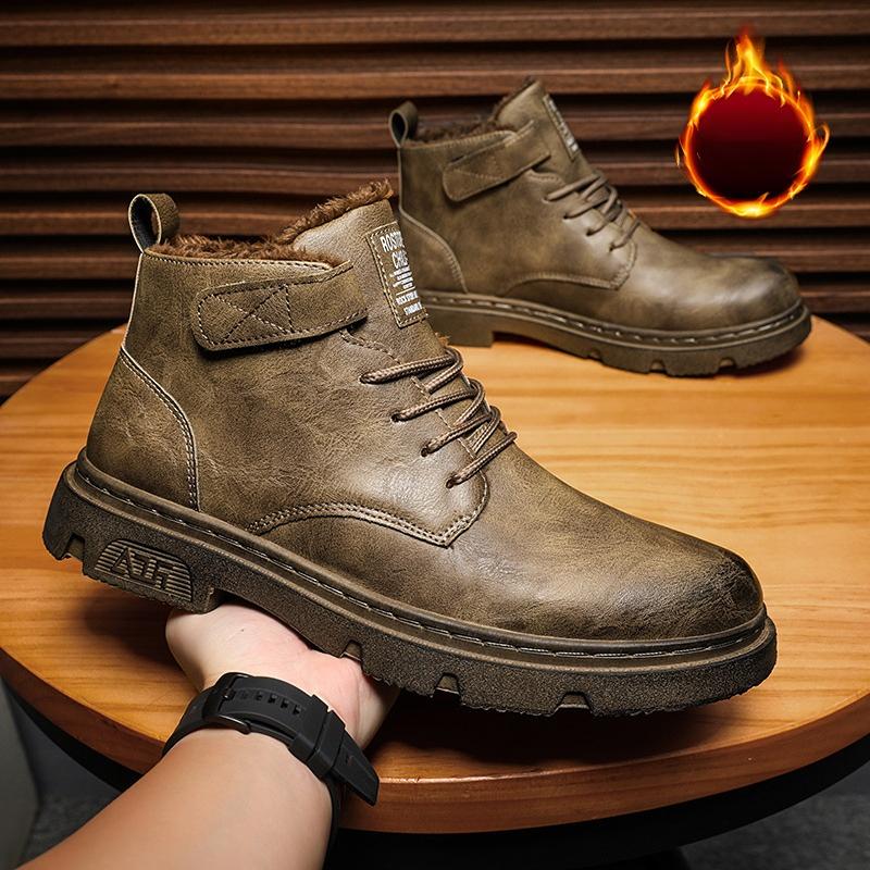 Cizme de iarnă pentru bărbați Cizme Artin Cizme de cowboy calde cu vârf rotund Cizme bărbați din bumbac, îngroșate, retro, din piele