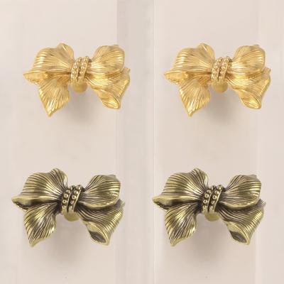 Bowknot Gold Color Bow Tie Brass Handle Retro Luxury Cabinet Door Knobs Push-pull Single Hole Wardrobe Drawer Pulls Window