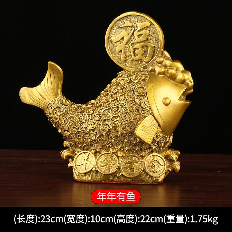 Brass Golden Dragon Fortune Fish Creative Chinese Style After Year Ornament Living Room Home Decoration Coppe