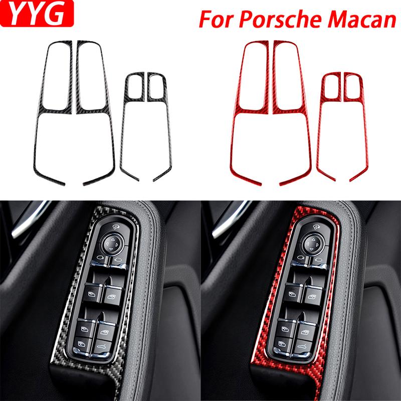 For Porsche Macan 2014- Carbon Fiber Window Lift Control Panel Modified Strip Car Interior Decoration Accessories Sticker