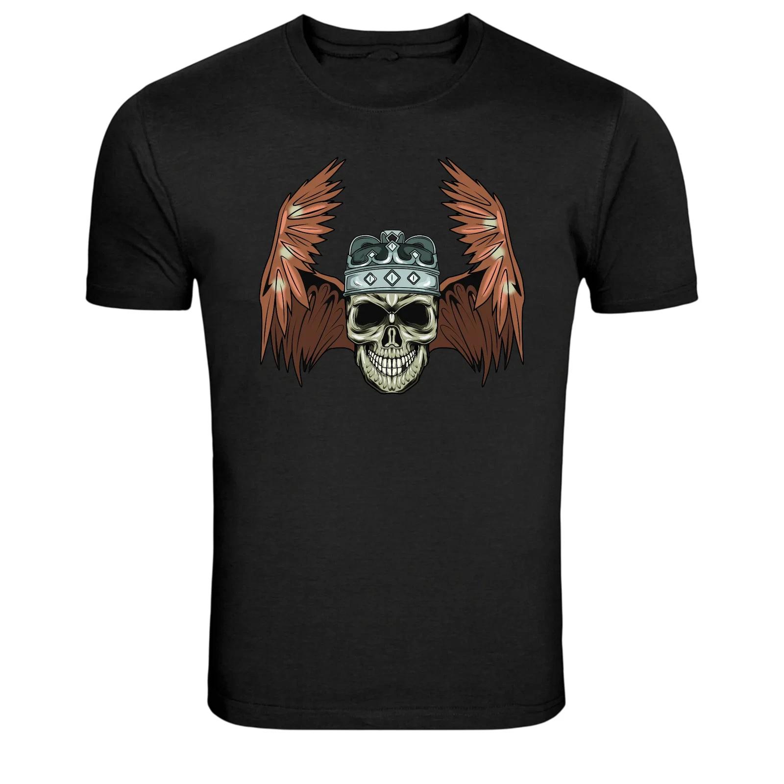 Winged Skull Crown Dark Gothic Graphic T-Shirt XL