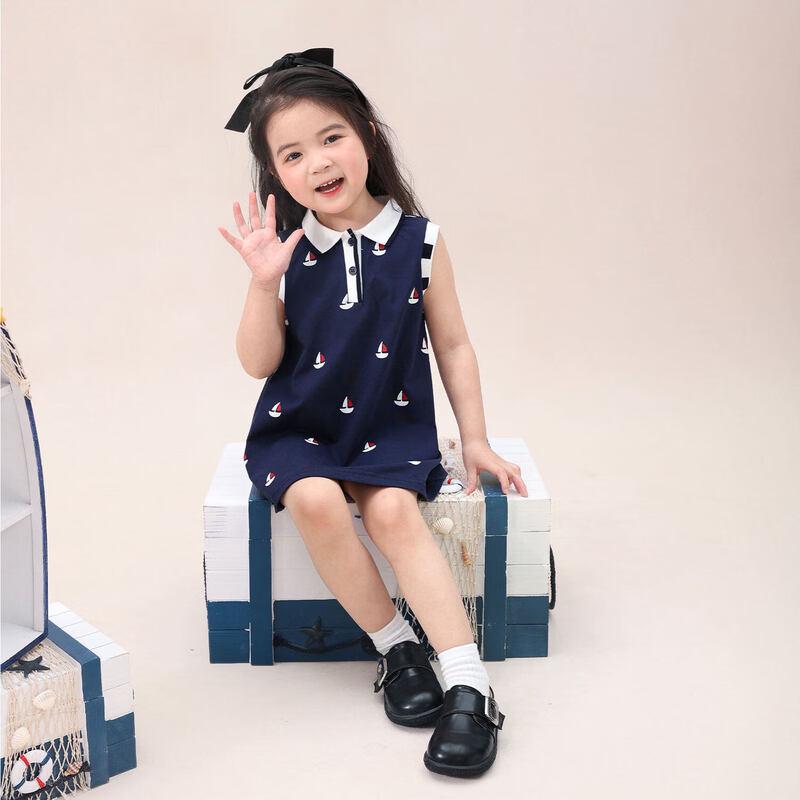 

LUSON Infant Girl Polo Collar Academy Style Sleeveless Summer Dress 110