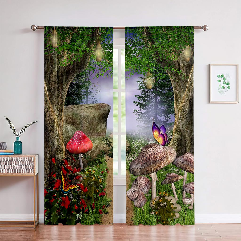 3D Cartoon Fantasy Mushroom Curtains Children's Favorite Room Bedroom Decor Curtains 2 Panels Living Room Den Balcony Decor
