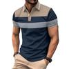 New Short-Sleeved Men's Casual Polo Shirt with Collar and Buttons Versatile Business-Striped T-Shirt Top