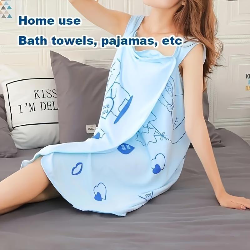 

1pc Wearable Bath Towel, Microfiber Bath Towel, Light Cartoon Pattern Beach Towel, Soft Skin Friendly SPA Towel небесно-голубой