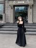 Elegant Square Neck A-Line Dress - Women's Early Spring 2026 Arrival, Long Sleeve, Waist-Cinched Fake Two-Piece Design.