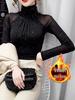 Women's Semi-High Neck Sequin Mesh Slim Fit Long Sleeve Top - 2025 Autumn/Winter