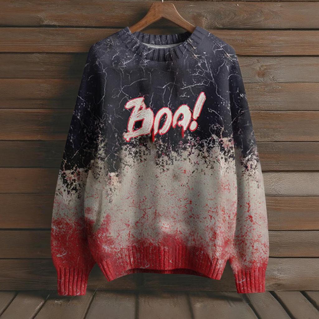 Gensere med lange ermer for kvinner O-hals Casual Søt trykk Strikket Oversized genser