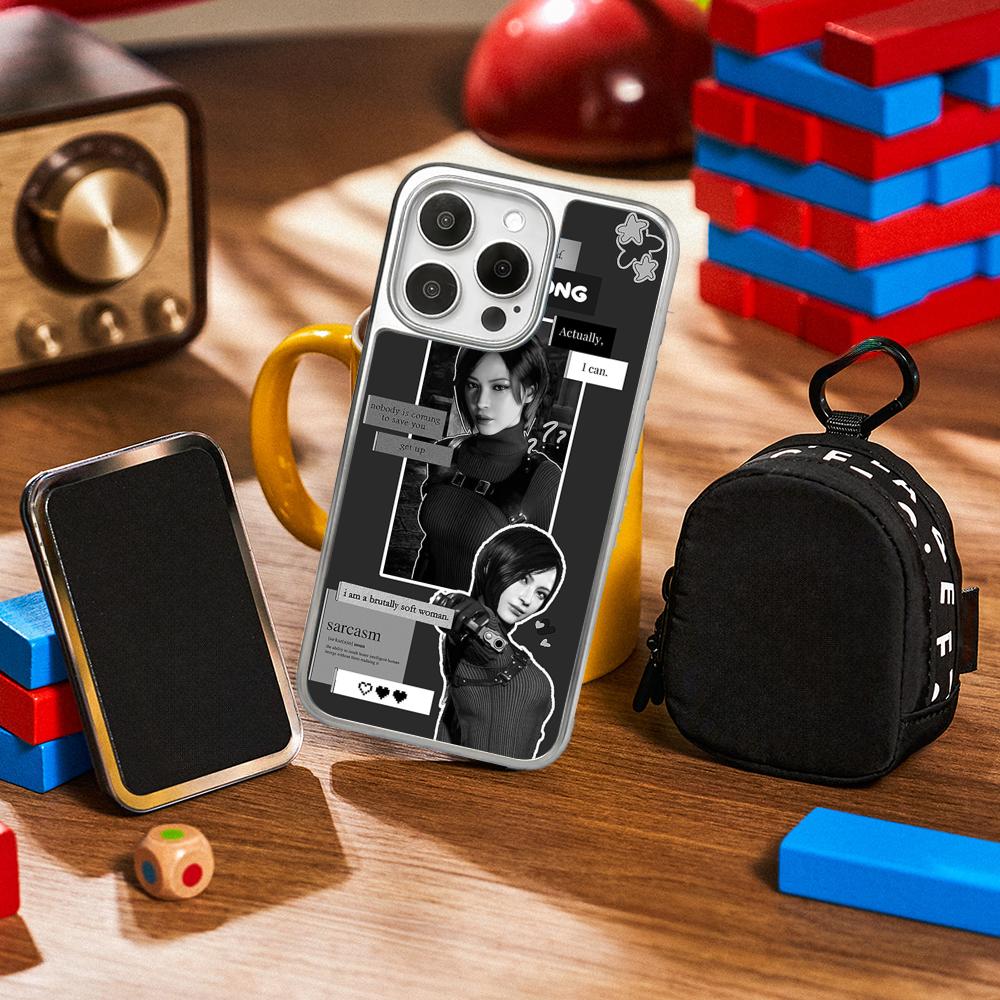 Ada wong X Leon hot game poster Phone Case for iPhone 16 15 14 13 12 11 Pro Max Sheepskin Silver-edged protective case