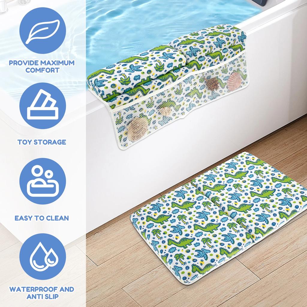 Baby Bath Mat Kneeler and Elbow Rest Pad Set Nonslip Bath Pad Waterproof Bathtub Elbow Kneeling Support Mat Bathroom Accessories