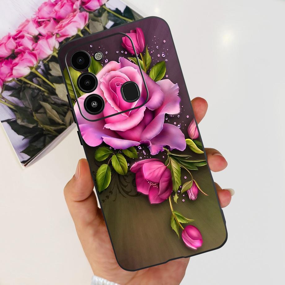 For Tecno Spark 8C 2022 Back Case Soft Silicone Bumper Flower Butterfly Print Phone Coque Capa For Tecno KG5k, KG5j, KG5n Cover