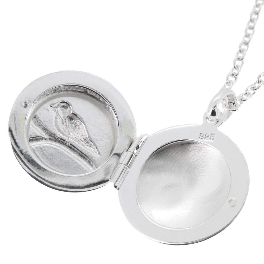 Shinjuku Gin No Kura Round Bird Locket Pendant (Silver 925) (No Chain, No Engraving) for Women with Photo Holder (sv925)