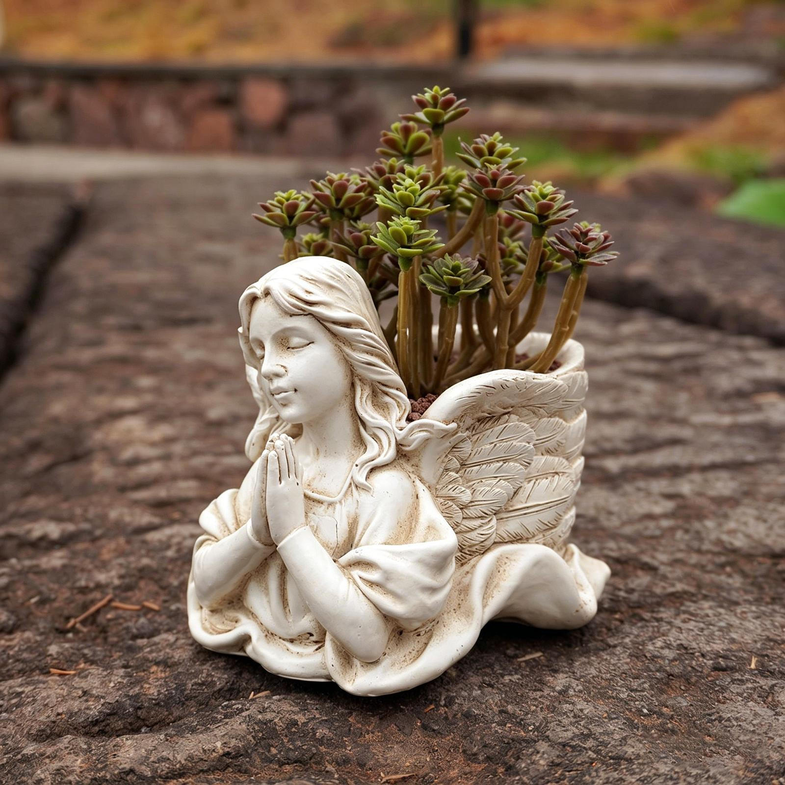 

Praying Angel Bust Garden Statue Planter White Organizer Decors Container Flower Pot for Office