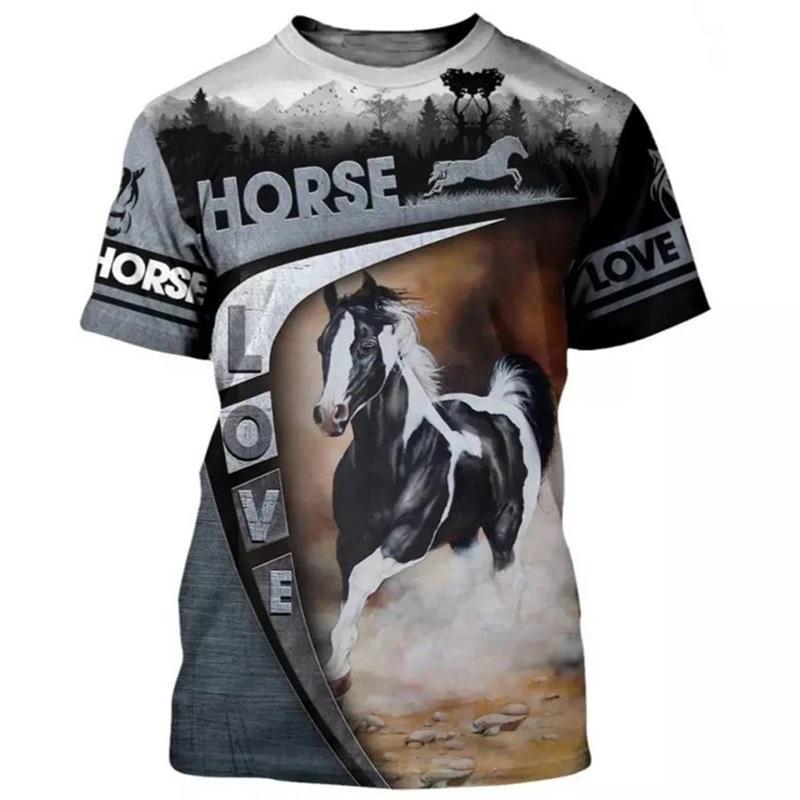 Fashion Love Horse Animal Pattern Tshirt For Men 3D Print Men's Harajuku O-Neck Short Sleeve Oversized Tee Shirts Tops