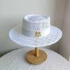 Silver Straw Hat Pearl Chain  Hat Diy Flat Top Sun Hat New Korean Elastic Ribbon Hat Beach Hat Candy Color Sun Hat  Sombreros Pa