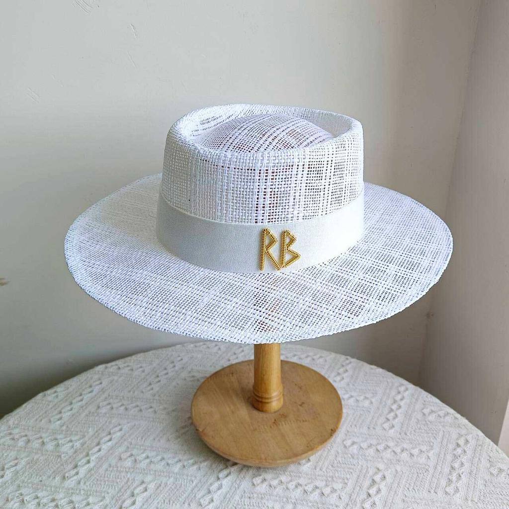 Silver Straw Hat Pearl Chain Hat Diy Flat Top Sun Hat New Korean Elastic Ribbon Hat Beach Hat Candy Color Sun Hat Sombreros Pa
