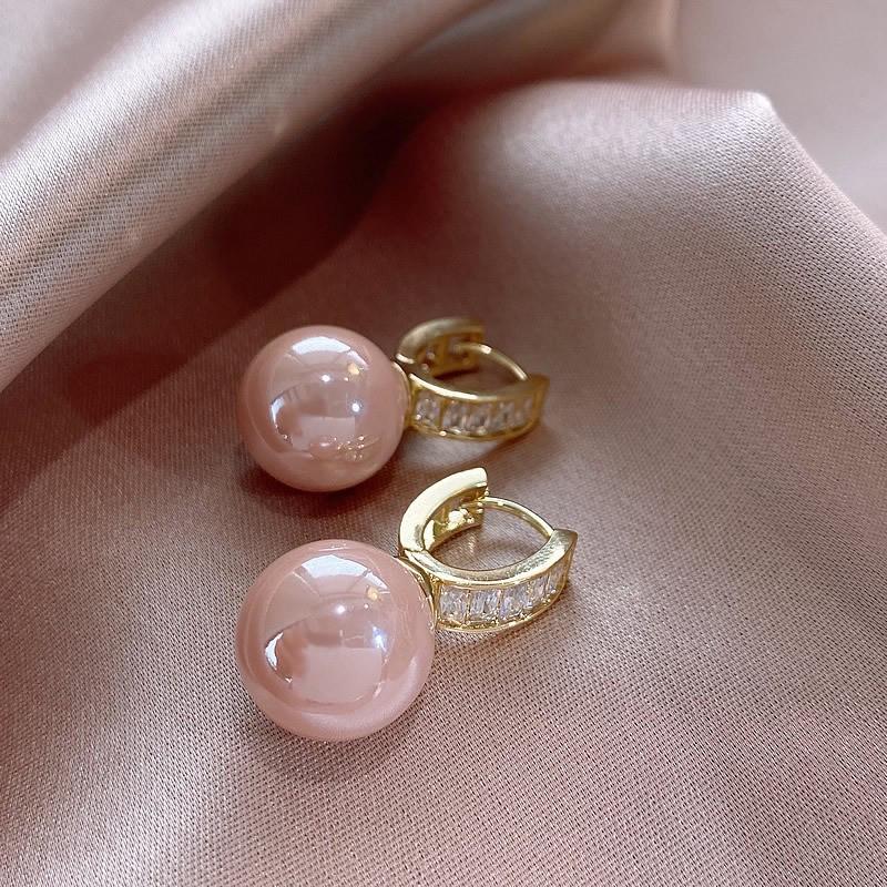 Pink Pearl Zircon U-Shaped Ear Cuffs - Geometric Design Pearl Slimming Earrings