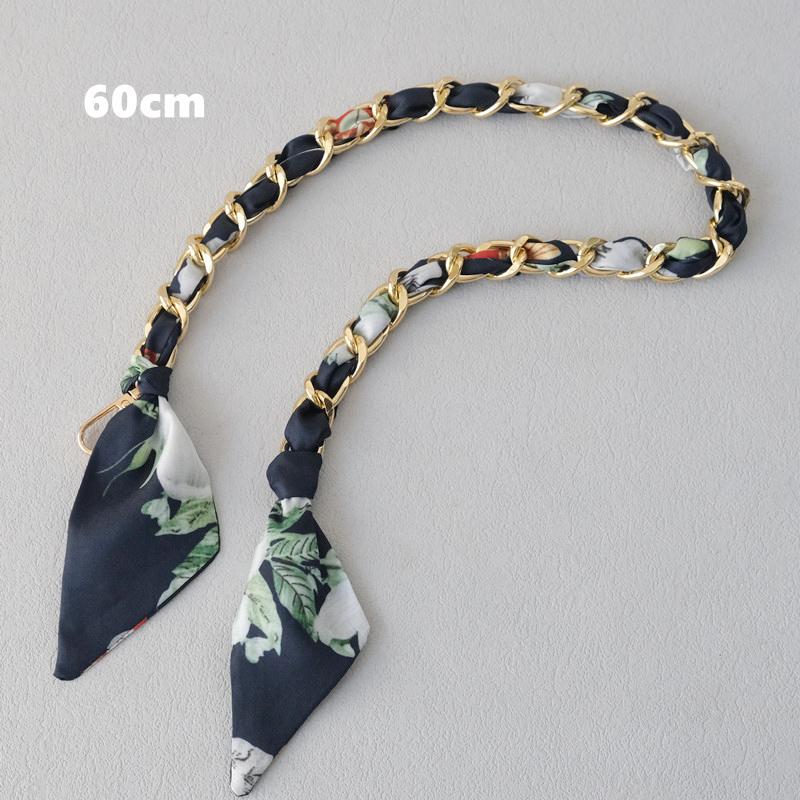 New Fashion Brand Woman Handbag Accessory Chains Detachable Floral Print Gold Silver Metal Silk Shoulder Strap Women DIY Chain Bag Handles