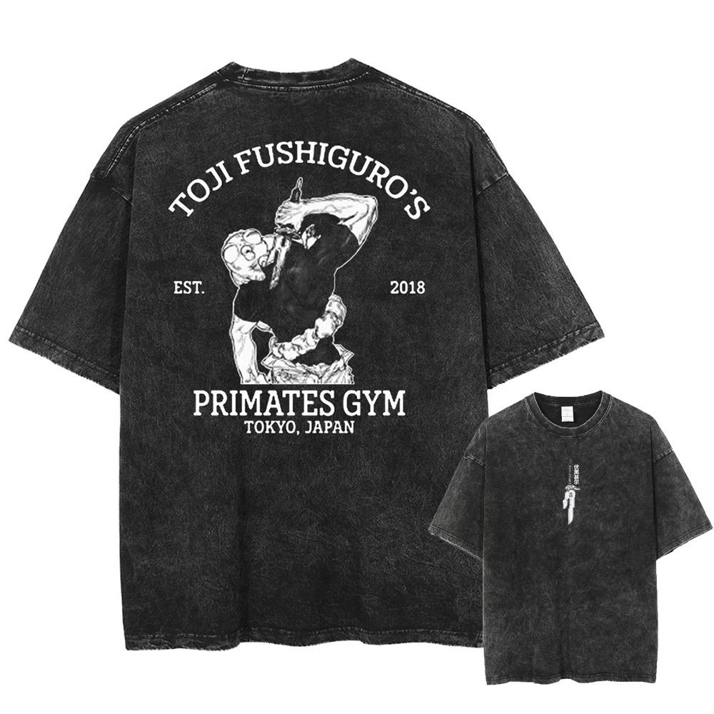 Anime Jujutsu Kaisen Fushiguro Toji Graphic T-shirt Vintage Washed Oversized T Shirt Casual Cotton Short Sleeve Comfortable Female Male Clothing