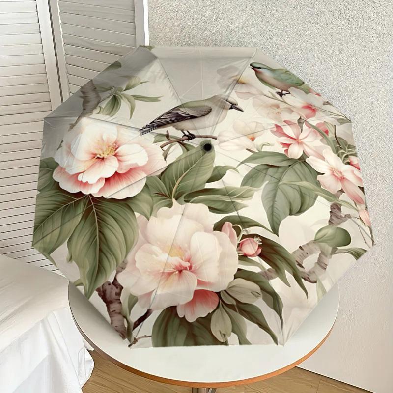 1PC Birds Flowers Umbrella-8-Rib Reinforced Portable Folding Travel Suitable for All Seasons Outdoor Daily Use-Z0458