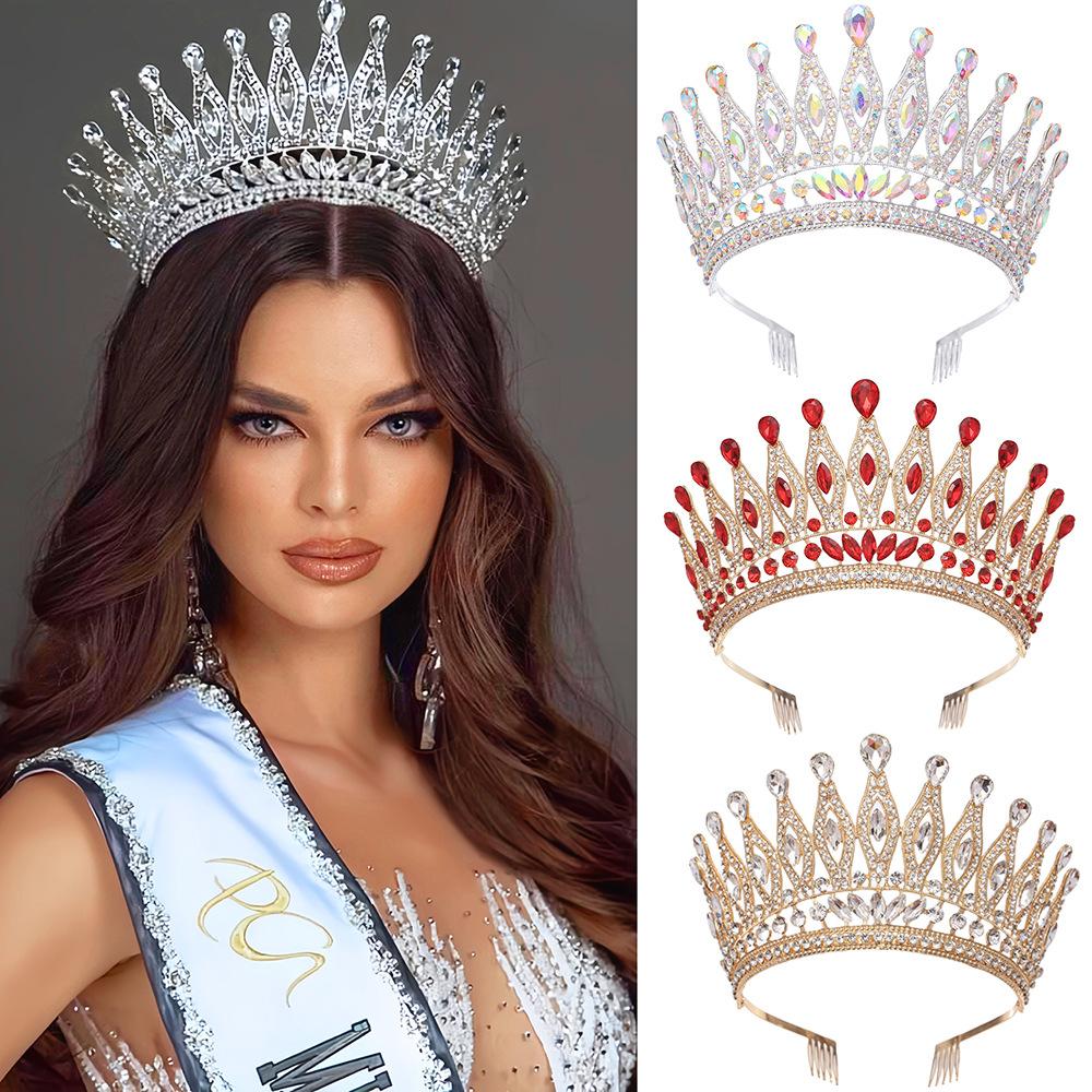 Baroque Queen Large Crystal AB Crowns For Bridal Women Girls Wedding Tiaras Diadem Comb Princess Party Hair Dress Jewelry
