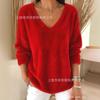 Womens V-Neck Long Sleeve Sweatshirt With 3D Digital Print Christmas Design Fall Winter Casual Hoodie
