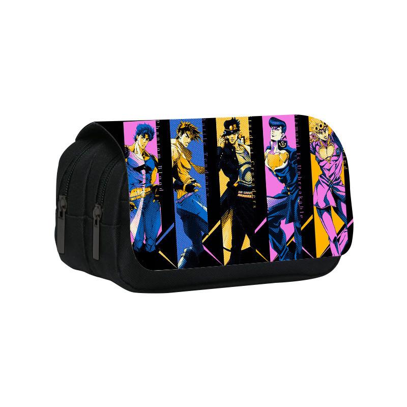 Jojos Bizarre Adventure Print Double Layer Pencil Case With Large Capacity For Study And Office Use