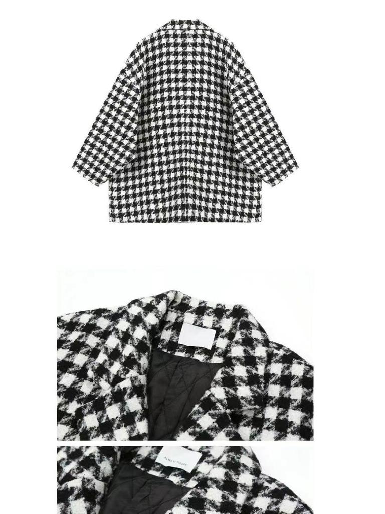 2025 Autumn/Winter Plus Size Women's Plaid Wool Coat - Loose Slim Fit, Mid-Length, Thickened