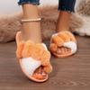 Fashion Hot Sale Cross Straps Double Straps Plush Slippers Sexy Leopard Soft Sole Floor Shoes Home Non-slip Warm Lightweight Flip Flops