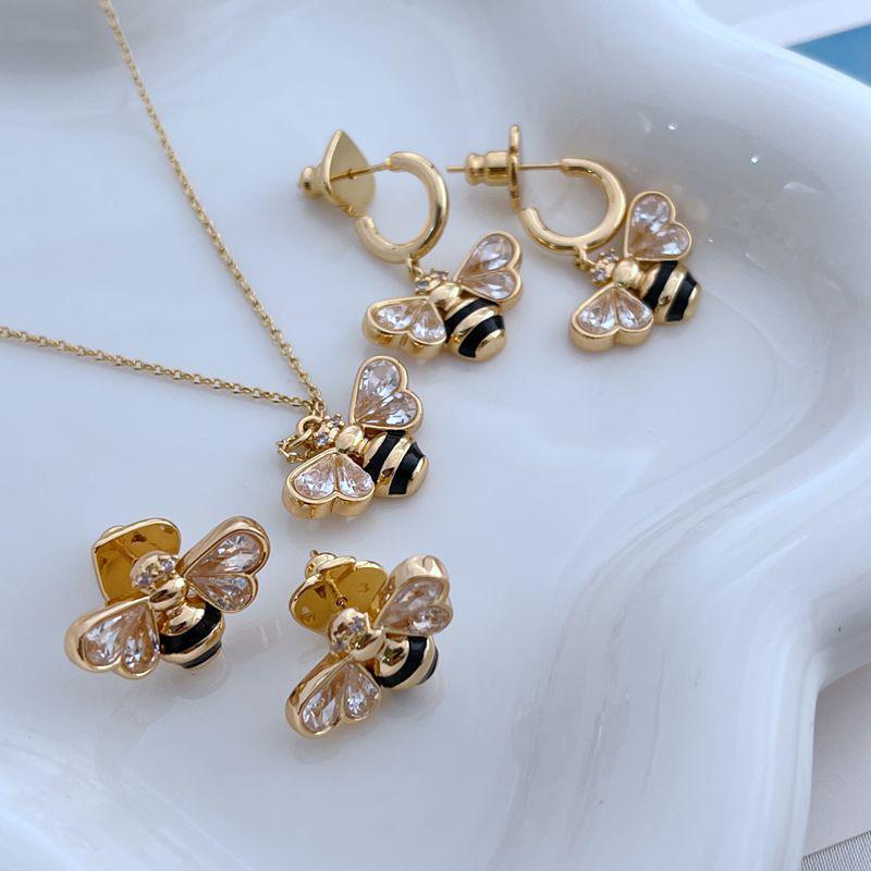

Elegant Bee Necklace and Earring Set: Enamel and Zircon