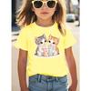 Girl's Cat Print Cute, Comfortable, and Versatile Short-Sleeve T-Shirt