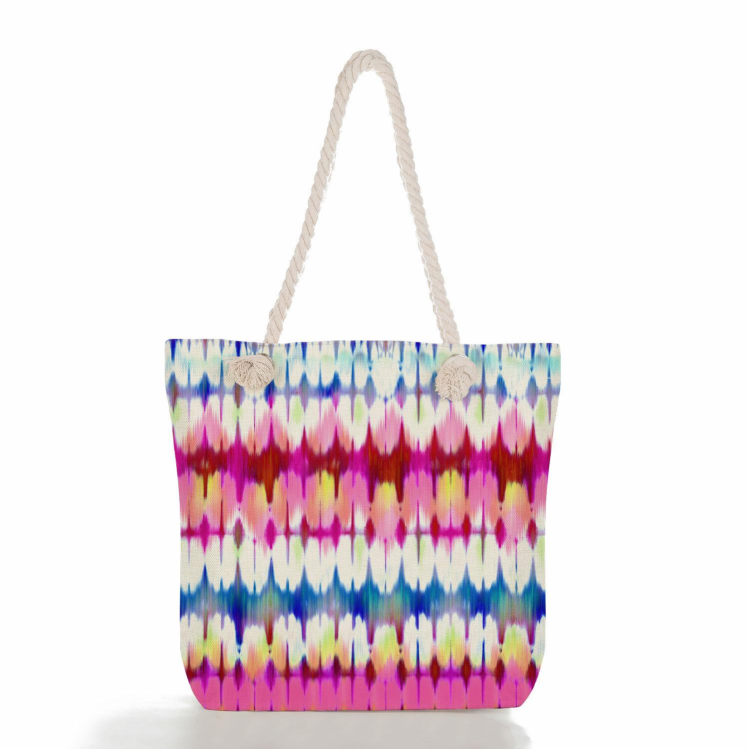

Colorful print thick rope single-shoulder beach bag 7208