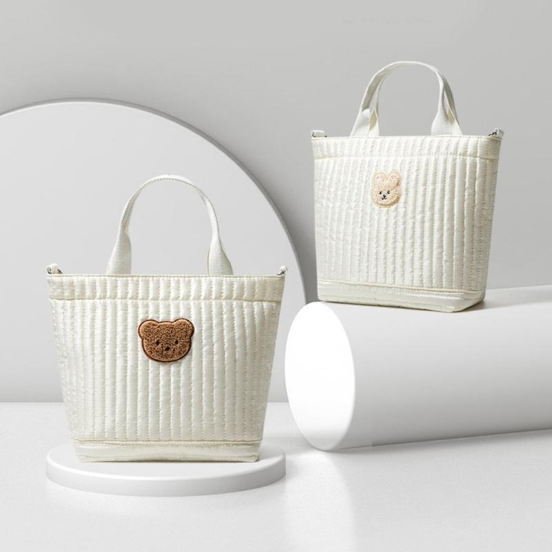 Travel Bag Embroidery Bear Pattern Diaper Bag Crossbody Bag Multiple Compartment Shoulder Bag Large Capacity Mom Bag